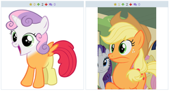 Size: 520x280 | Tagged: safe, artist:eakin, artist:misskicha, screencap, apple bloom, applejack, fluttershy, rarity, scootaloo, sweetie belle, alicorn, hybrid, pony, derpibooru, g4, body sharing, body swap, cutie mark crusaders, exploitable meme, faic, fanfic, fanfic art, fimfiction, forced juxtaposition, fusion, juxtaposition, juxtaposition win, magic, meme, meta, the ultimate cutie mark crusader, wat, what has magic done, what has science done