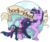 Size: 1185x990 | Tagged: safe, artist:spectralunicorn, twilight sparkle, oc, oc:nyx, alicorn, classical unicorn, pony, g4, alicorn oc, backpack, banner, blank flank, cloven hooves, cute, horn, leonine tail, one direction, saddle bag, twilight sparkle (alicorn), unshorn fetlocks