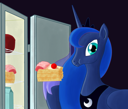 Size: 1500x1280 | Tagged: safe, artist:vladar4, princess luna, g4, cake, caught, female, refrigerator, solo