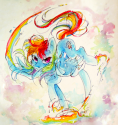 Size: 1049x1113 | Tagged: safe, artist:my-magic-dream, rainbow dash, g4, female, solo, traditional art, watercolor painting