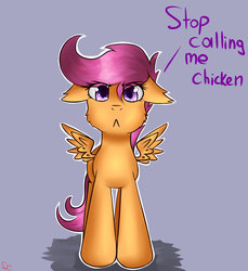 Size: 1600x1750 | Tagged: safe, artist:scarletcurl, scootaloo, g4, :<, crying, cute, female, sad, scootachicken, solo