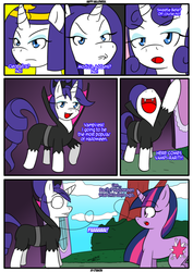 Size: 1238x1744 | Tagged: safe, artist:otakon, rarity, sweetie belle, twilight sparkle, vampire, vampony, g4, luna eclipsed, cleopatra, cleopatrarity, clothes, comedy, comic, cosplay, morticia addams