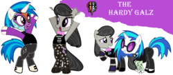 Size: 2300x1000 | Tagged: safe, artist:skulluigi, vector edit, dj pon-3, octavia melody, vinyl scratch, earth pony, pony, unicorn, g4, bipedal, bowtie, clothes, cutie mark, duo, face paint, female, hooves, horn, jeff hardy, mare, matt hardy, open mouth, simple background, smiling, sunglasses, teeth, text, the hardy boyz, the hardys, tna, transparent background, vector, wrestling, wrist tape, wwe