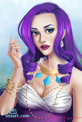 Size: 550x825 | Tagged: safe, artist:silken, rarity, human, g4, bangles, bracelet, cleavage, clothes, earring, female, humanized, lipstick, nail polish, necklace, piercing, solo