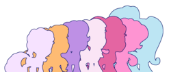 Size: 950x400 | Tagged: safe, cheerilee (g3), pinkie pie (g3), rainbow dash (g3), scootaloo (g3), starsong, sweetie belle (g3), toola-roola, g3, g3.5, pinkie pie's ferris wheel adventure, sweetie belle's gumball house surprise, twinkle wish adventure, waiting for the winter wishes festival, core seven, line-up, silhouette, simple background, transparent background