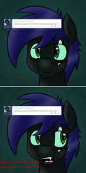 Size: 800x1605 | Tagged: safe, artist:ceejayponi, oc, oc only, oc:sicarius, bat pony, changeling, pony, ask sicarius, cute, fangs, musk, tumblr, wing sniffing