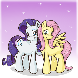 Size: 1000x1000 | Tagged: safe, artist:campus-cats, fluttershy, rarity, g4, female, hug, lesbian, ship:flarity, shipping