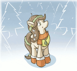 Size: 500x458 | Tagged: safe, artist:campus-cats, oc, oc only, oc:pine, animated, boots, clothes, scarf, snow, solo