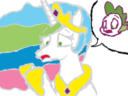 Size: 520x390 | Tagged: safe, artist:blackjackblack, princess celestia, spike, g4, body swap, doodle or die, eye swap, rule 63, shocked, simple background, sketch, solo, xk-class end-of-the-world scenario