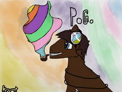 Size: 736x552 | Tagged: safe, artist:engishy, pony, headphones, male, mixed media, music, musician, nick bertke, pipe, pogo, pogomix, ponified, rainbow, smoke, smoking, solo, traditional art, watercolor painting