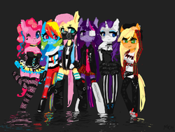 Size: 520x390 | Tagged: safe, artist:marinakirby, applejack, fluttershy, pinkie pie, rainbow dash, rarity, twilight sparkle, anthro, g4, doodle or die, eyepatch, gas mask, mane six, punk