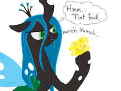 Size: 520x390 | Tagged: safe, artist:drchrissy, queen chrysalis, changeling, changeling queen, g4, cheese, female, solo