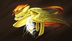 Size: 1920x1080 | Tagged: safe, artist:underpable, part of a set, spitfire, pegasus, pony, g4, bioshock, bioshock infinite, charge, dark background, female, flying, mare, simple background, solo, vigor