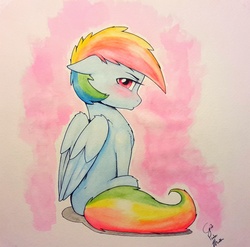 Size: 1849x1829 | Tagged: safe, artist:captainpudgemuffin, part of a set, rainbow dash, pegasus, pony, g4, blushing, female, floppy ears, mare, pouting, pudge's pretty pouting ponies, solo, traditional art