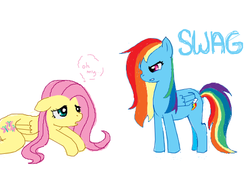 Size: 520x390 | Tagged: safe, artist:midnightmare, fluttershy, rainbow dash, g4, alternate hairstyle, doodle or die, swag