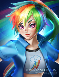Size: 1024x1325 | Tagged: safe, artist:lancercross, rainbow dash, human, g4, clothes, equestria girls outfit, female, humanized, midriff, solo