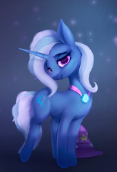 Size: 800x1177 | Tagged: safe, artist:rodrigues404, trixie, pony, unicorn, g4, bedroom eyes, brooch, female, jewelry, mare, necklace, smiling, solo, trixie's brooch