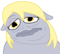 Size: 681x609 | Tagged: safe, artist:xchan, derpy hooves, g4, crossover, image macro, meme, not salmon, pepe the frog, simple background, species swap, transparent background, wat