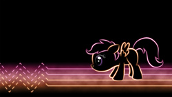 Size: 1920x1080 | Tagged: safe, artist:smockhobbes, scootaloo, pegasus, pony, g4, black background, blank flank, female, filly, foal, hooves, lineart, outline, simple background, solo, spread wings, wallpaper, wings
