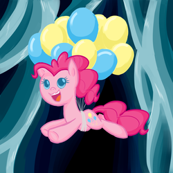 Size: 1250x1250 | Tagged: safe, artist:gintoki23, pinkie pie, g4, :3, balloon, female, happy, solo, then watch her balloons lift her up to the sky