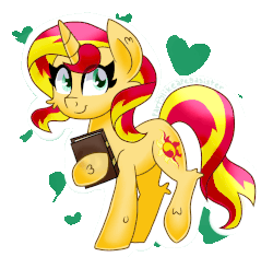 Size: 1484x1397 | Tagged: safe, artist:partypievt, sunset shimmer, pony, unicorn, g4, animated, book, bouncing, cute, female, nerd, shimmerbetes, solo, two-frame gif