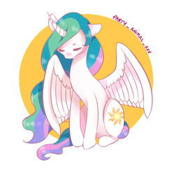 Size: 2649x2663 | Tagged: safe, artist:pinapplekid, princess celestia, alicorn, pony, g4, circle background, cute, cutelestia, eyes closed, female, high res, mare, sitting, solo, spread wings