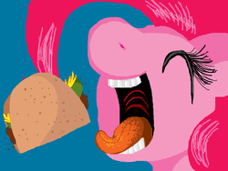 Size: 520x390 | Tagged: safe, artist:thresha8, pinkie pie, g4, doodle or die, eyes closed, female, open mouth, solo, taco, textless
