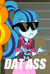 Size: 373x553 | Tagged: safe, edit, screencap, adagio dazzle, sonata dusk, equestria girls, g4, my little pony equestria girls: rainbow rocks, dat ass, image macro, lip bite, meme, reaction image, solo focus, sunglasses