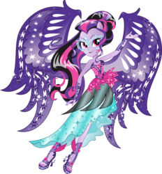 Size: 4991x5369 | Tagged: safe, artist:xebck, sci-twi, twilight sparkle, equestria girls, g4, my little pony equestria girls: friendship games, absurd resolution, box art, feet, female, high heels, lipstick, midnight sparkle, simple background, solo, transparent background, vector, wings