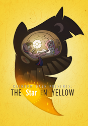 Size: 3617x5180 | Tagged: safe, artist:fimflamfilosophy, twilight sparkle, oc, oc:yellowstar, fanfic:the star in yellow, rainbow dash presents, g4, book, marshmallow, poster