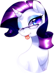Size: 613x817 | Tagged: safe, artist:si1vr, rarity, g4, :p, bust, cute, female, glasses, heart eyes, portrait, raribetes, signature, simple background, solo, tongue out, white background, wingding eyes, wink