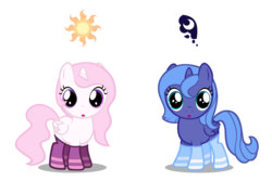 Size: 6000x4000 | Tagged: safe, artist:cencerberon, princess celestia, princess luna, g4, .svg available, :o, absurd resolution, cewestia, clothes, filly, looking at you, pink-mane celestia, show accurate, simple background, socks, striped socks, transparent background, vector, woona