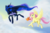 Size: 1024x683 | Tagged: safe, artist:emeraldraindragon, fluttershy, princess luna, bird, g4, cloud, cloudy, flying