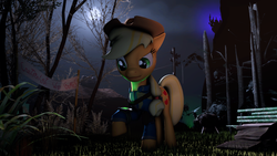 Size: 1920x1080 | Tagged: safe, artist:indexpony, applejack, earth pony, pony, fallout equestria, g4, 3d, applejack's hat, canterlot, clothes, cowboy hat, fallout, fanfic, fanfic art, female, hat, hooves, jumpsuit, mare, ministry mares, pipbuck, solo, source filmmaker, vault suit