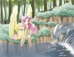 Size: 1238x957 | Tagged: safe, artist:smeadows, fluttershy, human, g4, female, humanized, solo, winged humanization