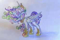 Size: 1000x672 | Tagged: safe, artist:m-kot356, princess celestia, g4, eyes closed, female, solo, traditional art