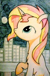 Size: 640x960 | Tagged: safe, artist:acleus097, sunset shimmer, pony, unicorn, g4, city, female, night, solo