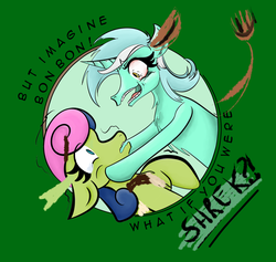 Size: 2582x2449 | Tagged: safe, alternate version, artist:mabu, bon bon, lyra heartstrings, sweetie drops, donkey, earth pony, hybrid, mule, pony, unicorn, g4, donkified, high res, muleicorn, ogre pony, shrek