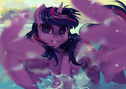 Size: 3456x2457 | Tagged: safe, artist:my-magic-dream, twilight sparkle, alicorn, pony, g4, female, high res, looking at you, mare, solo, twilight sparkle (alicorn), water, wings