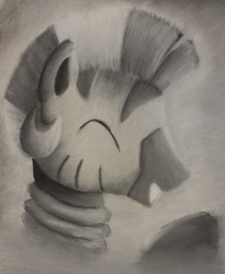 Size: 1200x1464 | Tagged: safe, artist:inkygarden, zecora, zebra, g4, charcoal (medium), cute, eyes closed, female, giggling, happy, monochrome, open mouth, smiling, solo, traditional art, zecorable