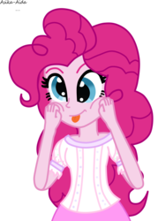 Size: 2722x3807 | Tagged: safe, artist:asika-aida, pinkie pie, equestria girls, g4, alternate clothes, female, high res, pinkie being pinkie, silly, silly face, silly human, simple background, solo, tongue out, transparent background