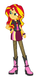 Size: 3800x8022 | Tagged: safe, artist:mixiepie, sunset shimmer, equestria girls, g4, my little pony equestria girls: rainbow rocks, absurd resolution, accessory swap, alternate universe, bad girl, clothes, commission, ear piercing, female, gem, high heel boots, piercing, role reversal, simple background, siren gem, skirt, solo, spiked wristband, spikes, the dazzlings, transparent background