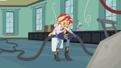 Size: 800x450 | Tagged: safe, screencap, sunset shimmer, equestria girls, g4, my little pony equestria girls: friendship games, the science of magic, animated, cable, female, loop, plug, solo, sunset the science gal