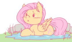 Size: 1000x582 | Tagged: safe, artist:loyaldis, fluttershy, g4, :<, blushing, female, solo, sweat