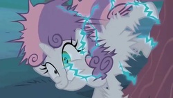 Size: 1280x720 | Tagged: safe, screencap, sweetie belle, family appreciation day, g4, electrocution, sweetiebuse