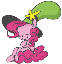 Size: 797x826 | Tagged: safe, artist:hattsy, pinkie pie, earth pony, pony, g4, clothes, cosplay, costume, crossover, cute, daaaaaaaaaaaw, diapinkes, female, hat, mare, roleplaying, simple background, sleeping, smiling, solo, wander over yonder, wander over yonder reference, wander's hat, white background