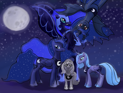 Size: 1000x753 | Tagged: safe, artist:randomkooldude, nightmare moon, princess luna, bat pony, pony, moonstuck, g4, duality, filly, moon, s1 luna, self ponidox, woona