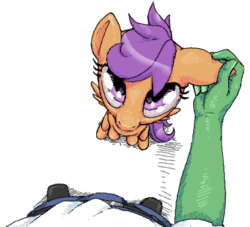 Size: 379x344 | Tagged: safe, artist:stoic5, scootaloo, oc, oc:anon, human, g4, cute, ear scratch, offscreen character, petting, pov