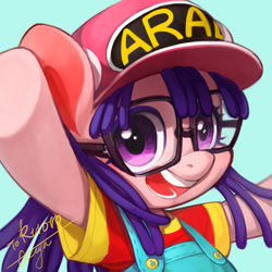 Size: 546x546 | Tagged: safe, artist:ciciya, pony, anime, clothes, dr. slump, glasses, norimaki arale, open mouth, pixiv, ponified, smiling, solo