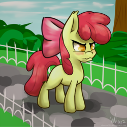 Size: 1500x1500 | Tagged: safe, artist:whazzam95, apple bloom, pony, g4, blushing, female, solo
